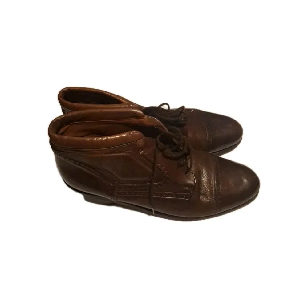 Johnston & Murphy Boots Brown Leather US 11.5 M Made In Italy Mens Cellini
